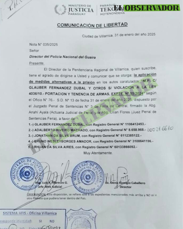 Actuaria judicial confirma falsificación de firmas en documentos para liberar a presos ligados a Marset