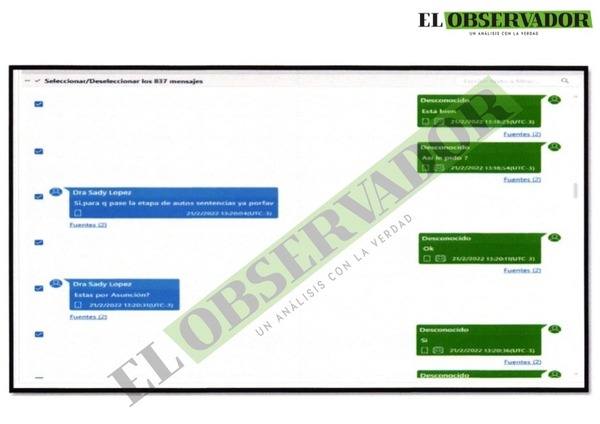 Chats revelan fluido intercambio de favores entre jueza Sadi López y Lalo Gomes