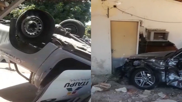 Video: Persecución policial termina en choque, vuelco y daños a una vivienda