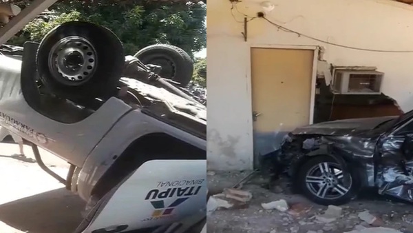 Motoasaltante escapó tras persecución que dejó patrullera volcada y vivienda dañada