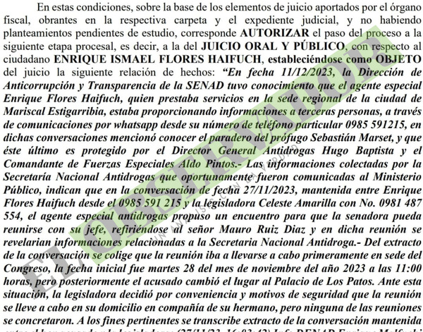 Chats enviados por agente a senadora revelaron nombres de los que protegían a Marset en Senad
