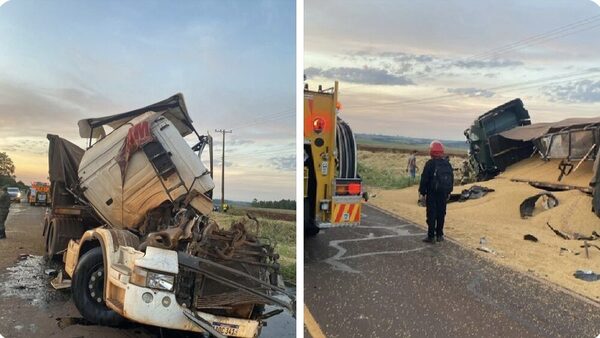 Reportan brutal choque frontral entre camiones sobre la ruta PY06