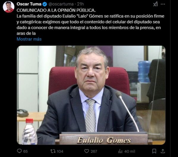 COMUNICADO A LA OPINIÓN PÚBLICADE LA FAMILIA DE