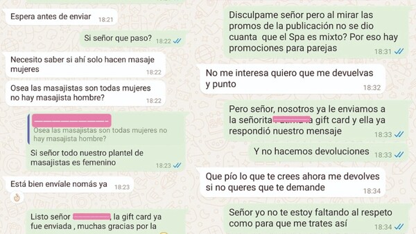 Celoso canceló regalo de masaje a novia secreta