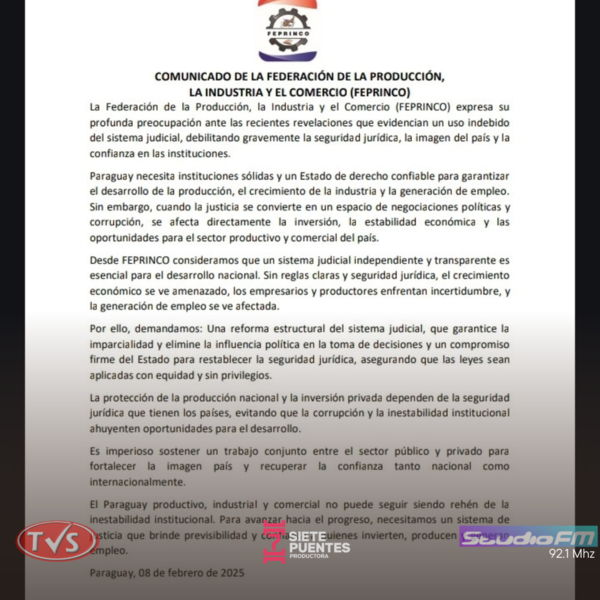 FEPRINCO denuncia crisis en la justicia y exige reformas para garantizar la seguridad jurídica - TVS