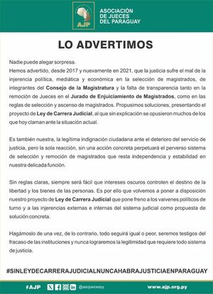 Gremio de jueces califica como “perverso” actual sistema de selección y remoción de magistrados