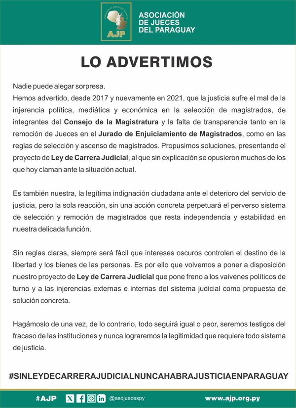 Gremio de jueces califica como “perverso” actual sistema de selección y remoción de magistrados