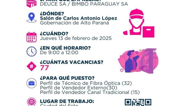 77 vacancias en feria de empleo