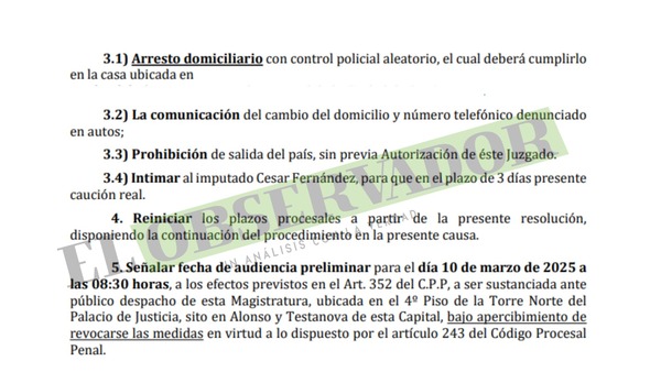 Decretan arresto domiciliario a procesado por presunto perjuicio de más de G 1.261 millones a financiera