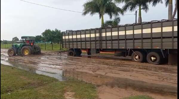 Unos 90 milímetros de lluvia en 40 minutos dejan empantanados a varios camiones transganado - Nacionales - ABC Color