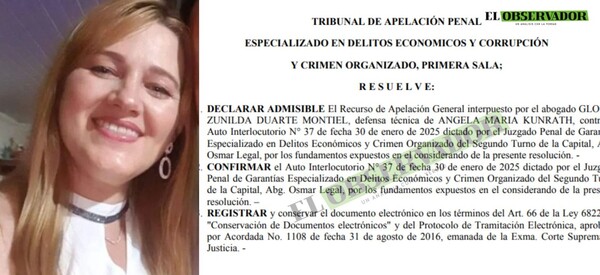 Pavo Real: Cámara ratificó prisión preventiva para Ángela Kunrath