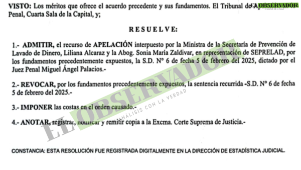 Revocan amparo sobre acceso a información de Seprelad al no existir daño u omisión del ente