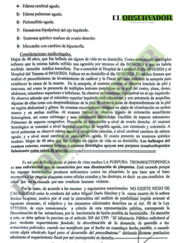Fiscal considera inexistencia de nexo entre conducta de imputado y causa de muerte de Jessica Scappini