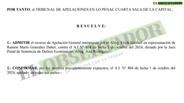 El Tribunal de Apelaciones ratificó rechazo a nulidad en el caso de Ramón Mario González Daher