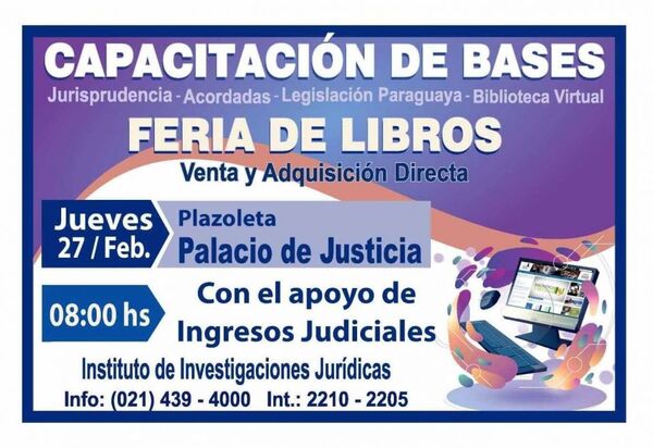 Realizarán feria de libros y capacitación sobre bases de datos jurídicos