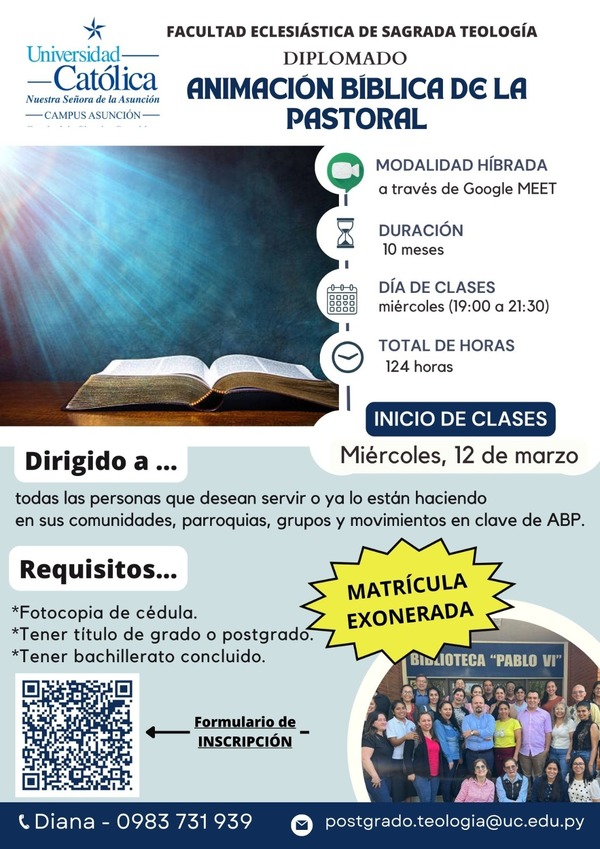 Facultad de Teología lanza diplomado en Animación Bíblica Pastoral - Portal Digital Cáritas Universidad Católica