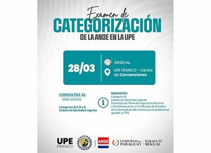 UPE Franco será sede de Examen de Categorización de la ANDE | DIARIO PRIMERA PLANA