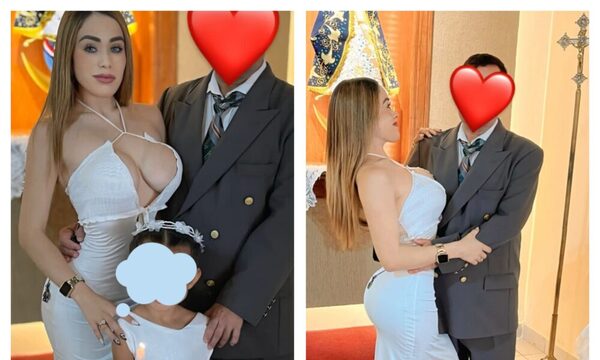 Cuerona apareció con escotazo para ser madrina en un bautismo