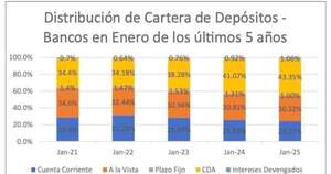La Nación / Mercado de depósitos de bancos y financieras reguladas, enero de 2025