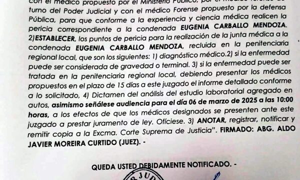 Junta médica determinará si condenada por falsificar firma de sus padres irá o no a la cárcel