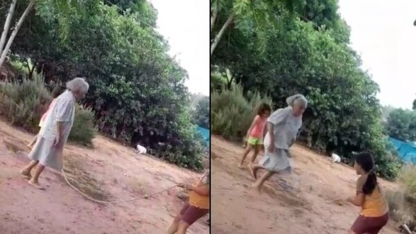 ¡Abuelita mostró que es valé al saltar la cuerda!