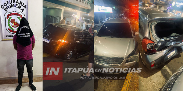 CONDUCTOR COMPLETAMENTE EBRIO CHOCÓ VARIOS VEHÍCULOS EN ENCARNACIÓN