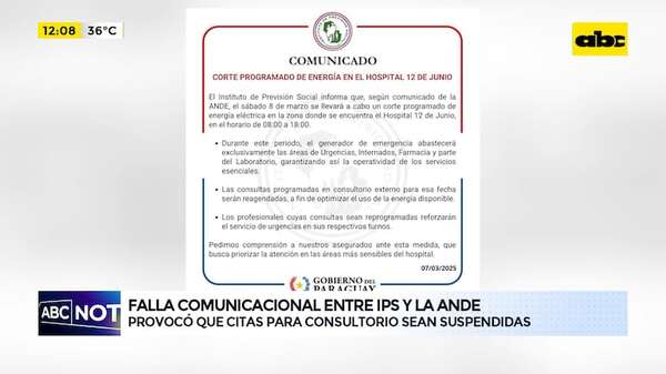 Falla de comunicación entre ANDE e IPS obligó a reagendar citas en la Clínica 12 de Junio - ABC Noticias - ABC Color