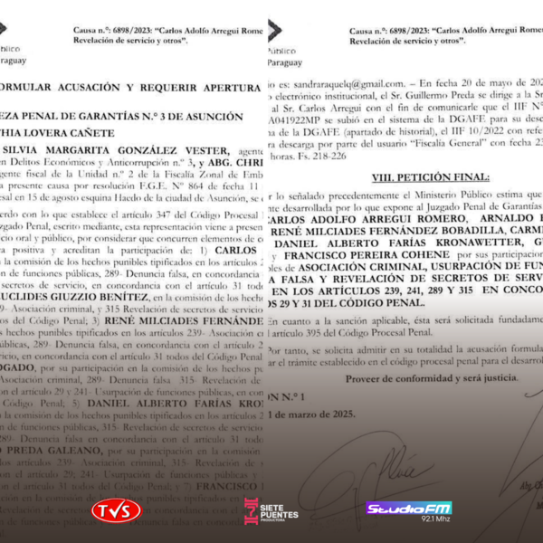 FISCALÍA ACUSA A EXMINISTROS Y EXFUNCIONARIOS DEL GOBIERNO DE MARIO ABDO POR CASO SEPRELAD - TVS