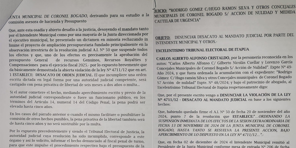 DENUNCIA POR DESACATO AL MANDATO JUDICIAL EN CORONEL BOGADO