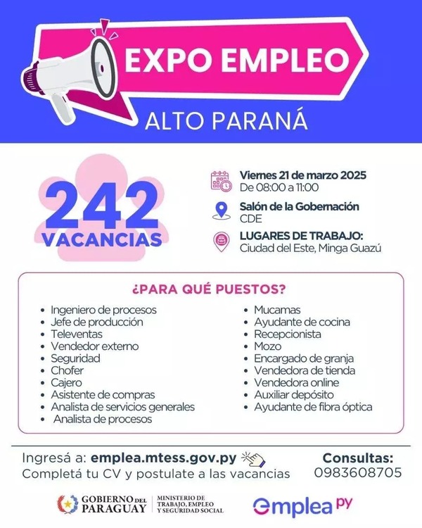 Expo Empleo Alto Paraná ofrece más de 240 vacancias laborales este viernes - .::Agencia IP::.