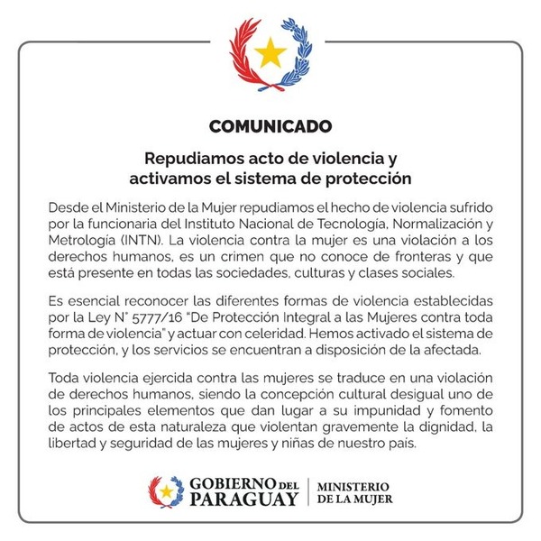 Ministerio de la Mujer repudia agresión de abogado contra funcionaria del INTN en Alto Paraná - ADN Digital