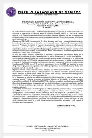Círculo Paraguayo de Médicos alerta sobre falta de calidad en la formación de especialistas - El Trueno