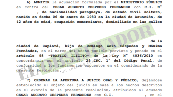 Elevan a juicio la causa para comerciante por supuesto tráfico de armas al Brasil