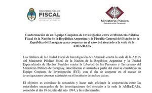 Fiscalías de Paraguay y Argentina conforman Equipo Conjunto de Investigación para investigar el Caso AMIA