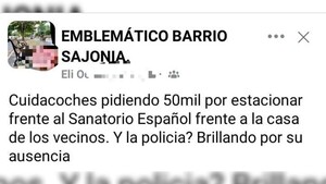Cuidacoches "pedían" G. 50 mil por estacionar en zona del Defensores, denuncian