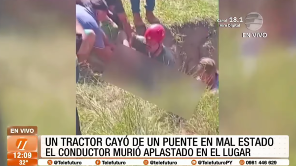 Tractor cayó de un puente en mal estado y el conductor murió