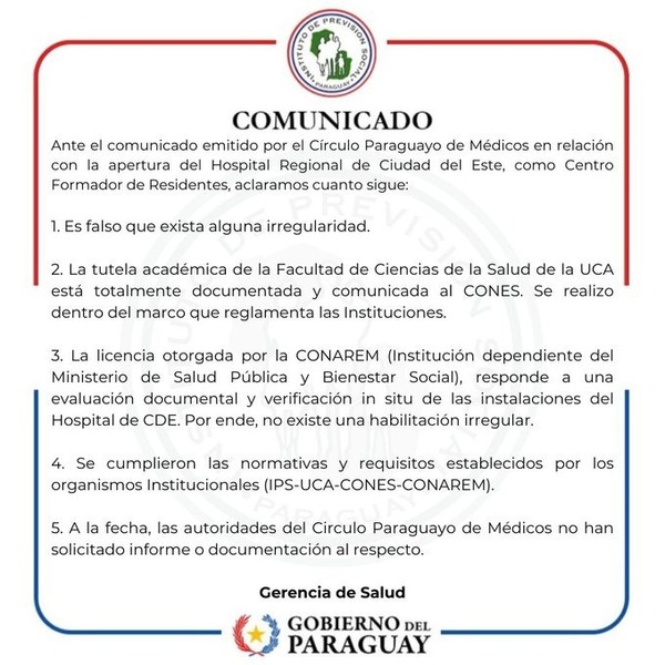 IPS desmiente al Círculo Paraguayo de Médicos - ADN Digital