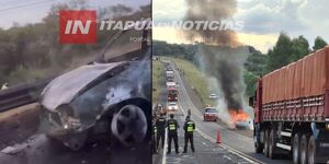 VEHÍCULO ARDIÓ EN LLAMAS SOBRE LA RUTA PY06 EN TRINIDAD 