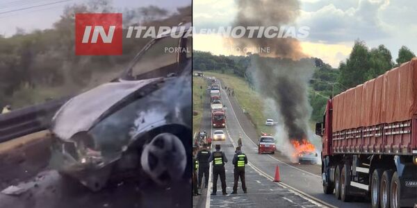 VEHÍCULO ARDIÓ EN LLAMAS SOBRE LA RUTA PY06 EN TRINIDAD