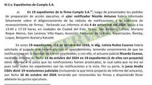 Abogada de Cumplo logró que se notifique en tres horas y media en 14 ciudades distantes