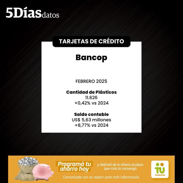 El saldo en cartera de tarjetas del Bancop cerró en US$ 5,63 millones, en febrero | Bancos | 5Días