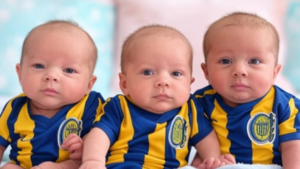 Por amor a su club: Nacieron trillizas y las llamaron Alma, Auri y Azul