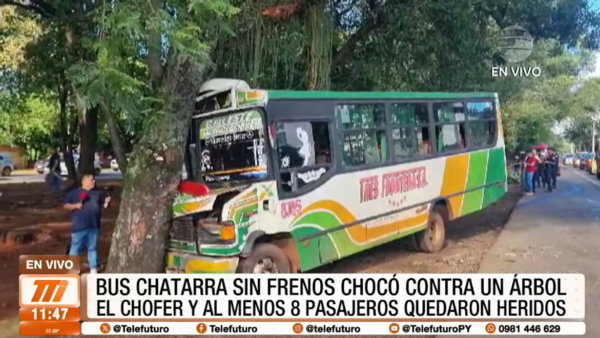 Bus chatarra sin frenos chocó contra un árbol