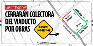 Cerrarán colectora del viaducto de Cuatro Mojones por obras