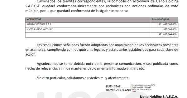 La Nación / Santiago Peña dejó de ser accionista de ueno Holding