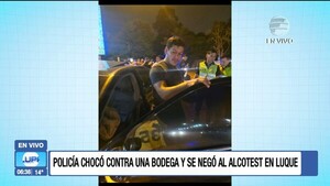 Policía chocó contra una bodega y se negó al alcotest en Luque