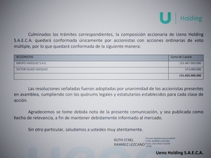 Peña sale de Ueno Holding tras reestructuración
