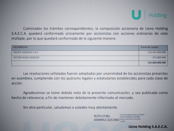 Peña sale de Ueno Holding tras reestructuración