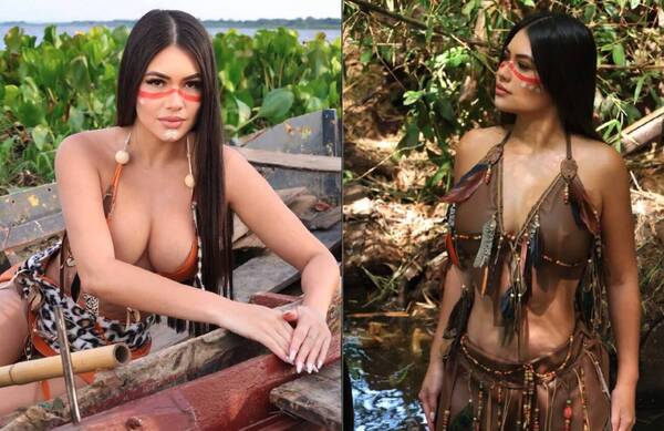 Una auténtica belleza de raza Guaraní: las fotos y videos de Laurys vestida como una aborigen