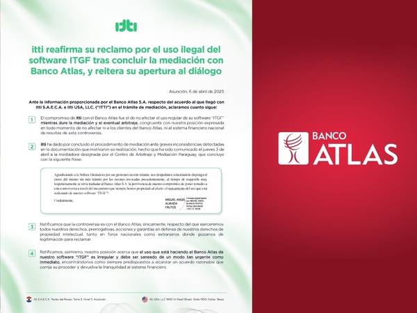 Itti denuncia uso ilegal de software a Banco Atlas